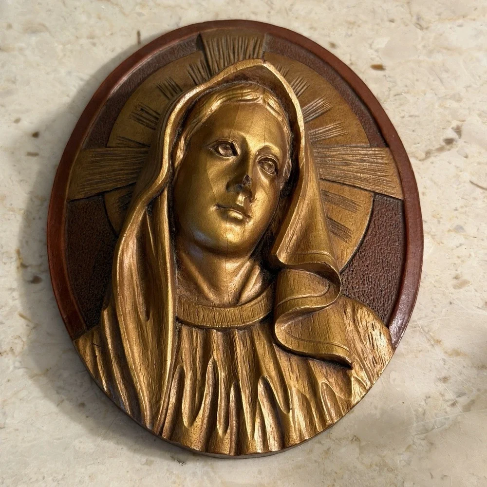 Arabesque Religious Mary & Jesus Wooden 3D Wall Hanging Plaque 5.5